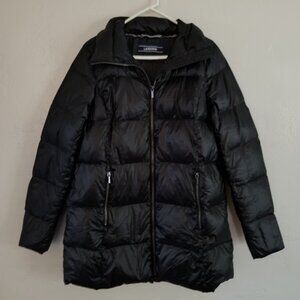 Land's End thigh length lightweight quilted coat, Black, 10-12, M/T